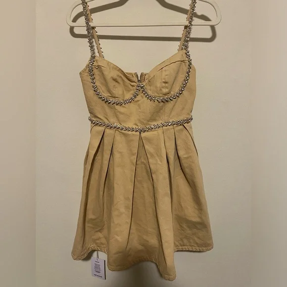 Self Portrait Beige Denim Mini Dress